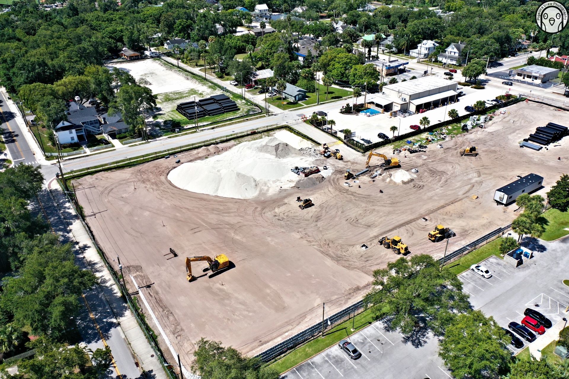 Aerial view of construction area