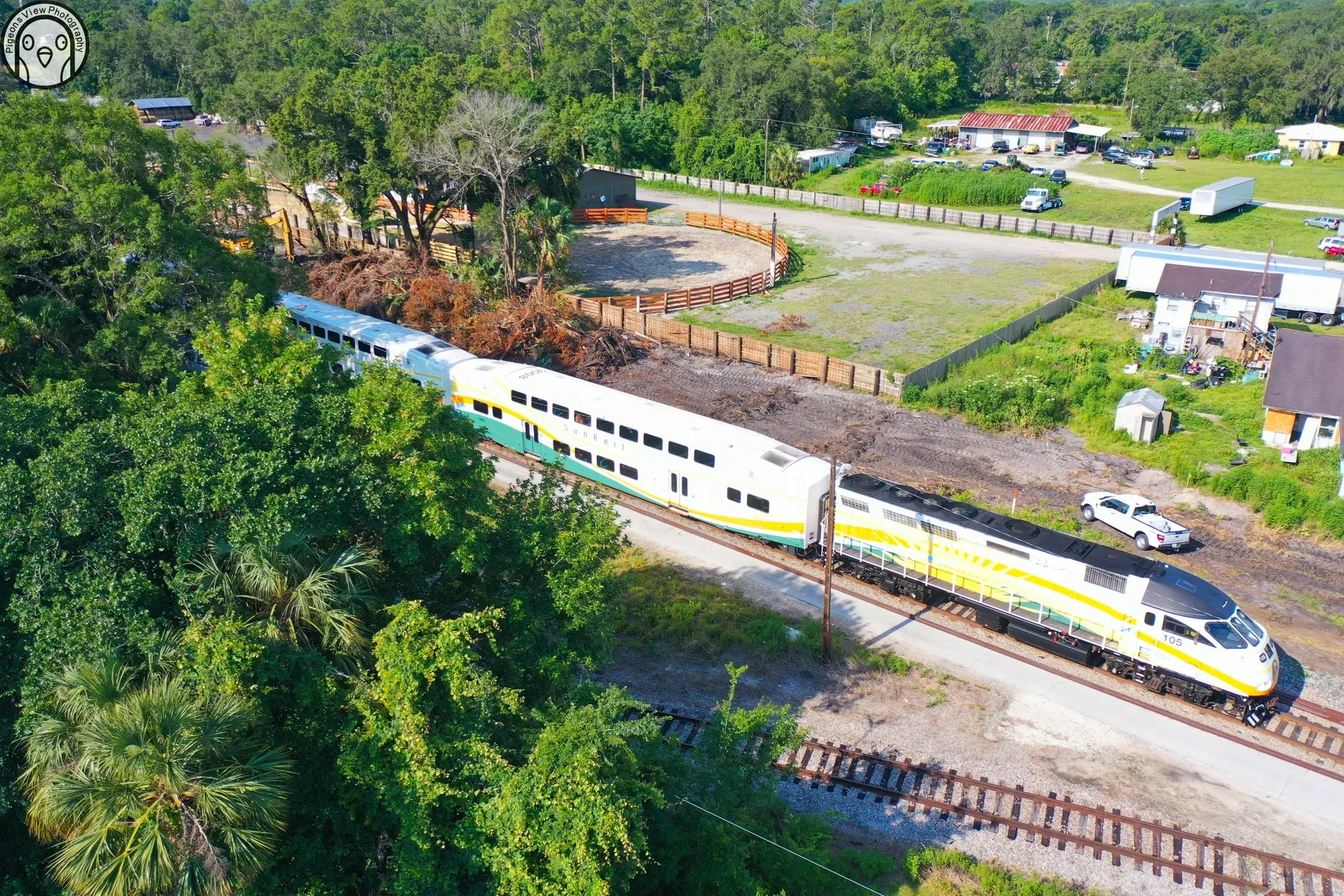 Aerial view of train in rural area