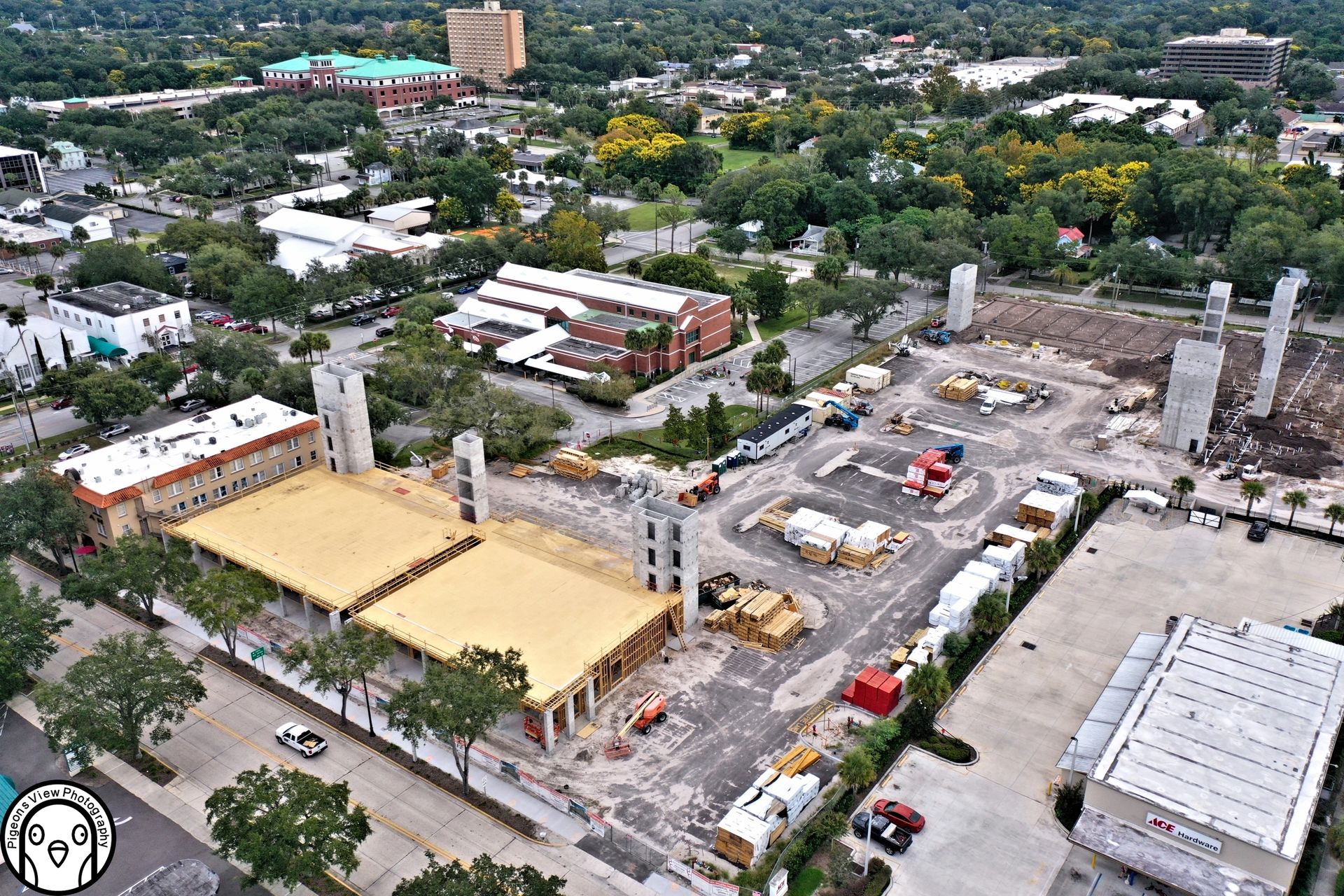 Construction site with trees surrounding