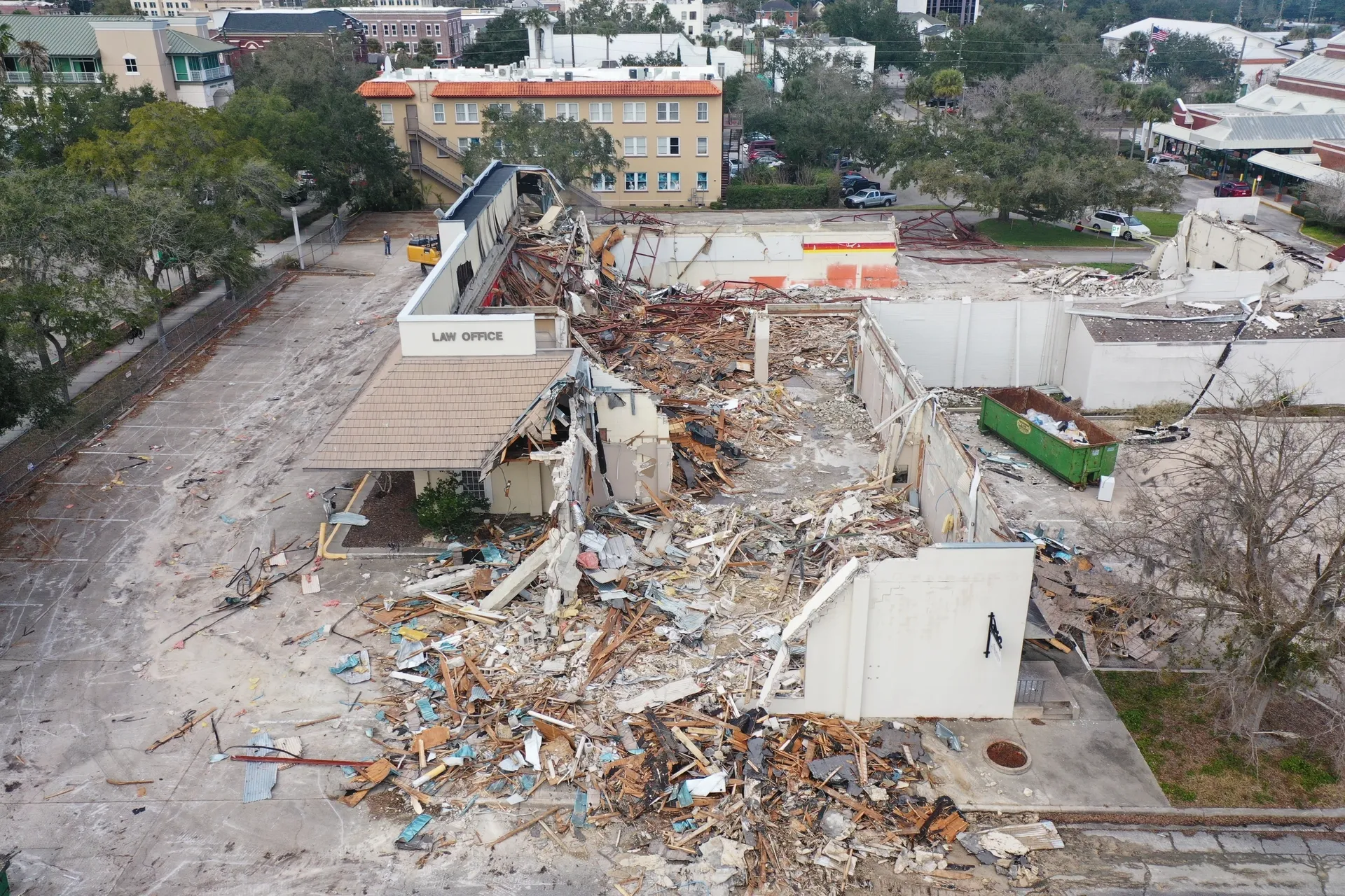 Destruction remains with scattered debris