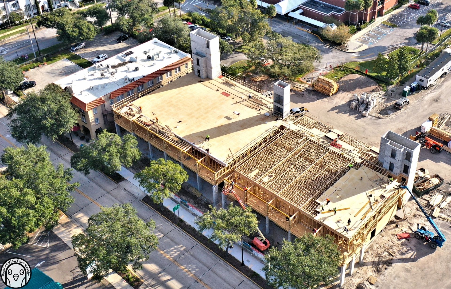 Aerial view of building construction site