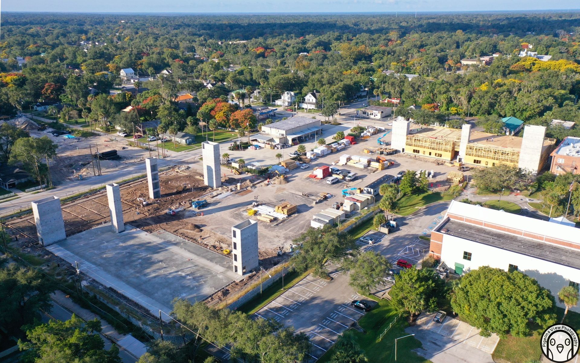Construction site with concrete pillars