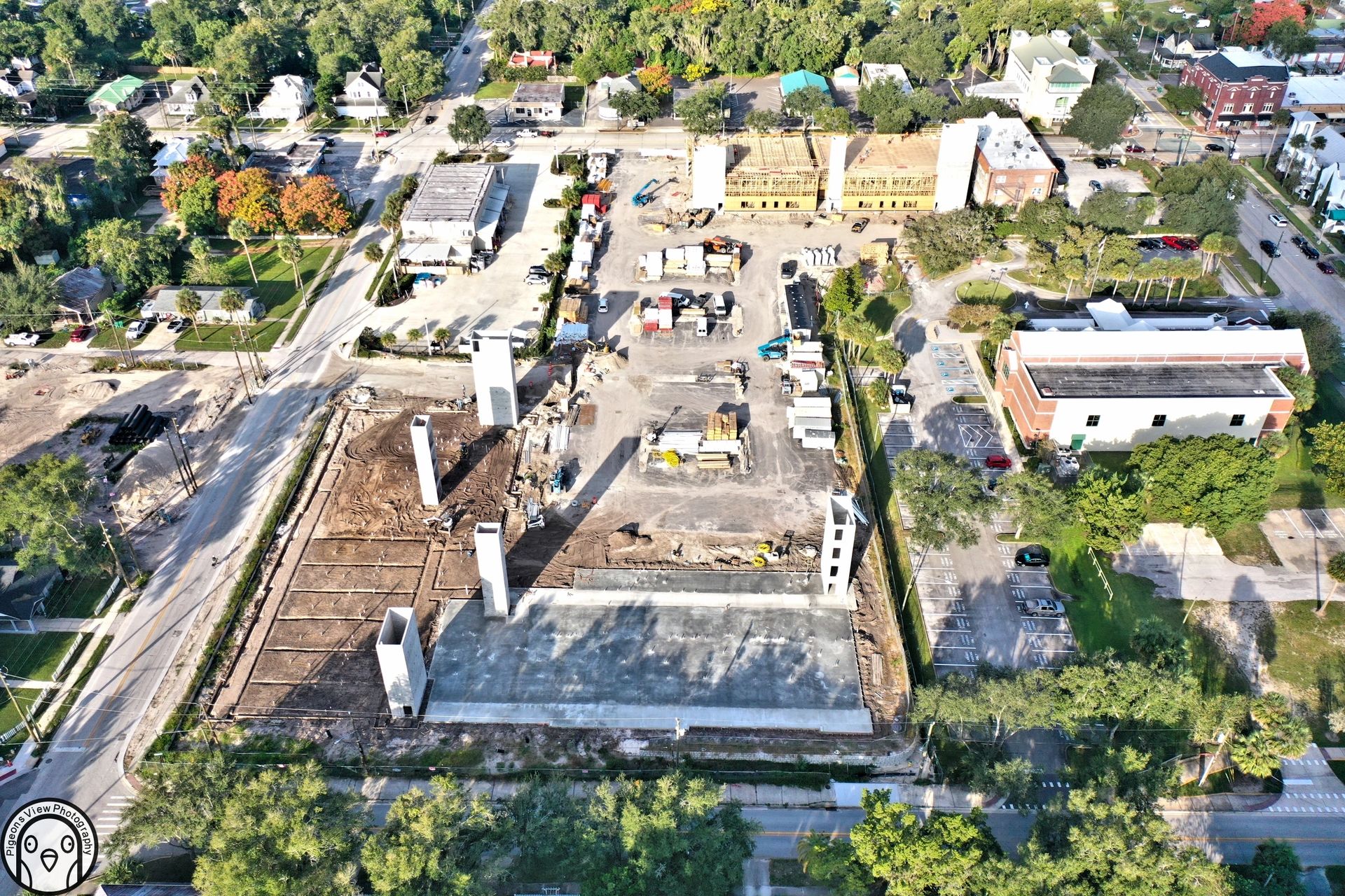 Construction site with building foundations