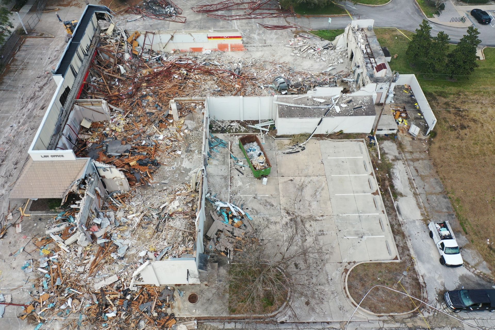 Ruined structure with debris